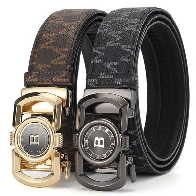 Ceinture en cuir pour homme, imprimé lettre M, avec logo B, boucle automatique à cliquet, style affaires et formel