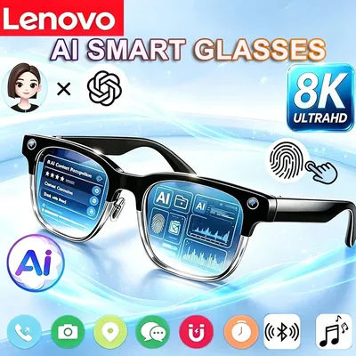 Lunettes intelligentes Lenovo 8K HD AI, traduction IA, appels mains libres, enregistrement de discussions IA, lecture de musique, lunettes de soleil intelligentes pour hommes