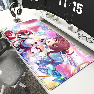 Tapis de souris pour ordinateur portable, jeu, Hololive Houshou Marine, tapis de clavier mécanique, fille anime mignonne, tapis de bureau antidérapant, tapis avec bordure en caoutchouc.