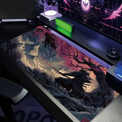 Grand tapis de souris design samouraï cool de style japonais, tapis de bureau pour jeu, antidérapant, bord cousu, clavier, tapis étendu