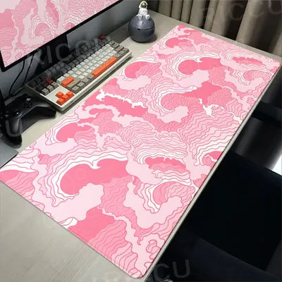 Grand tapis de souris gamer rose, tapis de clavier gaming, tapis de bureau motif grandes vagues, tapis de bureau ondulé, tapis pour PC, tapis de jeu, tapis e-sport