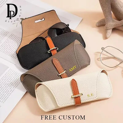 Sacs à lunettes en cuir de luxe avec initiales personnalisées pour femmes, étui de protection Portable pour lunettes de soleil de voyage, sac à cosmétiques à la mode avec nom gravé