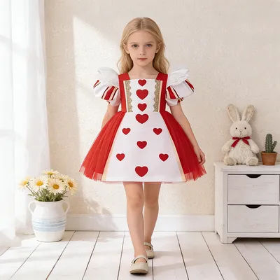 Red Heart Halloween Cosplay Costume Princess Dress for Baby Girls Birthday Party Dresses Children Festival Performance Clothing