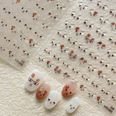 Korean Jelly Smiling Nail Stickers Cute Winking Cool Sunglasses Powder Blusher Dot Self-adhesive Nail Supplies Nail Decoration