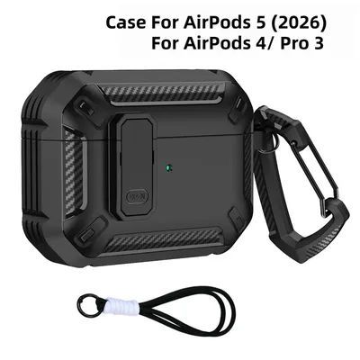 Étuis pour AirPods 5 (2026) avec clip de verrouillage, coque robuste antichoc pour AirPods Pro 3, coque de protection rigide pour AirPods 4/5.