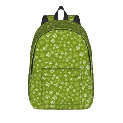 Sac à dos léger en toile avec empreintes de pattes d'animaux vertes pour hommes, femmes, adolescents, lycéens, sacs à dos professionnels et universitaires