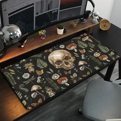 Tapis de souris forêt magique Nature et crâne grand tapis de souris Wicca accessoires de bureau décor Cottagecore champignon lune tapis de bureau