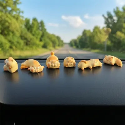 6 Pieces Cat Figurines Matte Dashboard Ornament Monitor Topper Miniature Dashboard Decorations Compact for Drivers