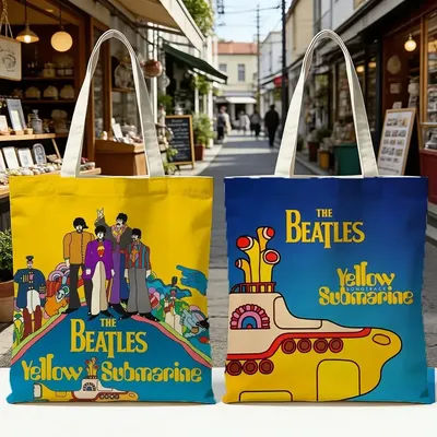 Band The B-Beatles Storage Bags Sac fourre-tout esthétique en toile à motifs floraux : grand sac à bandoulière réversible pour tous les jours