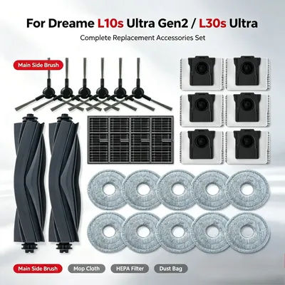 For Dreame L10s Ultra Gen2 / L30s Ultra Robot Vacuum Cleaner Accessories Main Side Brush Mop Cloth Hepa Filter Dust Bag Spare