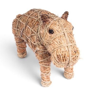 'Hippo-Themed Whimsical Rustic Rattan Raffia Rope Sculpture'