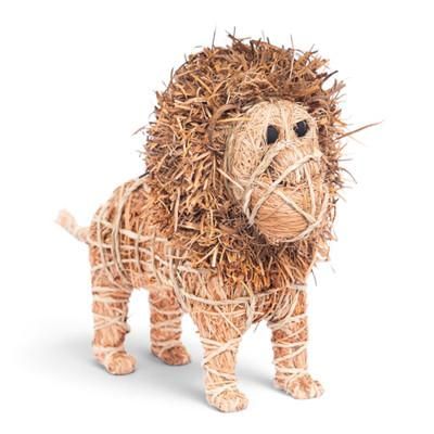 'Lion-Themed Rustic Rattan Sculpture Tied with Raffia Rope'