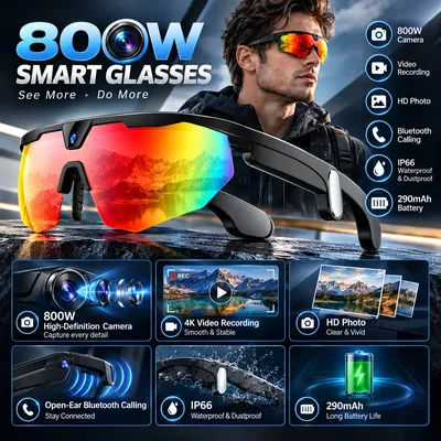LIGE 2026 Nouvelles lunettes de soleil intelligentes, caméra 800W pixels, prise de vue vidéo anti-tremblement, lunettes de protection sportives, appels Bluetooth, lunettes de soleil intelligentes