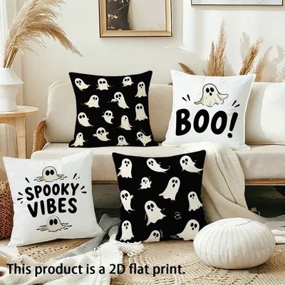 1pc Halloween Ghost Spooky Vibes Boo Throw Pillow Covers, Cute Spooky Season Square Cushion Cases for Home Decor
