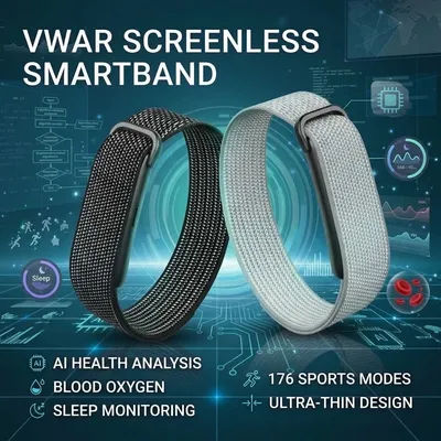 Bracelet intelligent VWAR sans écran, moniteur de fitness, analyse de la santé par IA, surveillance de l'oxygène sanguin et du sommeil, 176 sports, bracelet intelligent ultra-léger