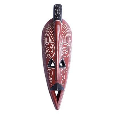 Amarachi,'Hand Crafted Brown Painted Sese Wood Wall Mask from Ghana'