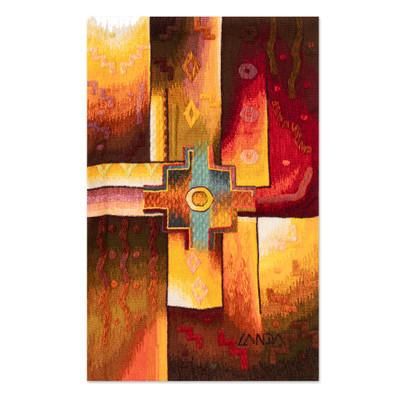 'Chakana Inca Cross-Themed Hand-Loomed Alpaca Blend Tapestry'