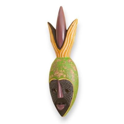 'Pineapple-Inspired African Wood and Aluminum Plate Wall Mask'