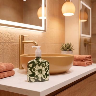 'Floral-Themed Talavera-Style Ceramic Liquid Soap Dispenser'