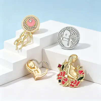 Medical Pediatrics And Obstetrics Brooches Set With Crystal Pregnant Woman And Baby Wide-Edge Sperm And Egg Design Medical Gift