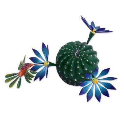 'Hand-Painted Wood Alebrije Cactus Sculpture from Mexico'