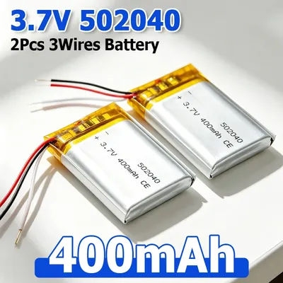 Batterie au lithium Li-polymère 3.7v 400mah 1,48 wh, 3 fils, thermistance 502040 pour GPS, haut-parleur Bluetooth, casque rechargeable, 2 pièces