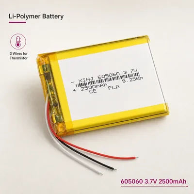 Batterie rechargeable LiPo 605060 3.7V 2500mAh 3 fils avec thermistance NTC pour GPS, système de navigation par satellite, haut-parleur Bluetooth, lumière LED