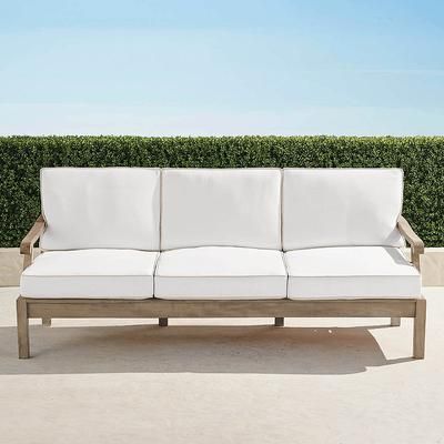 Cassara Sofa with Cushions in Weathered Teak - Sunbrella Rain, Rain Black - Frontgate