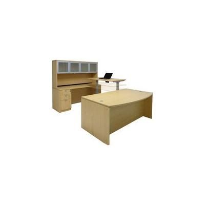 Maple Electric Lift Adjustable Bridge U-Desk w/Hutch