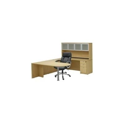 Maple Peninsula U-Shaped Workstation with Hutch