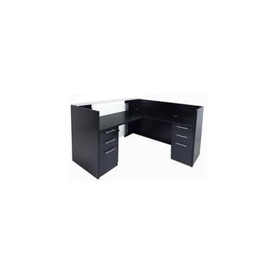 L-Shaped Glass Front Reception Desk w/6 Drawers