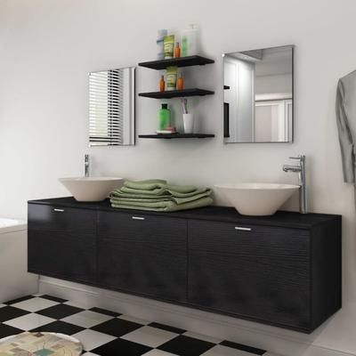 vidaXL Set Mobili per Bagno 10 pz con Lavandino e Rubinetto Nero