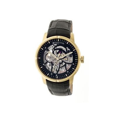 Heritor Ryder Skeleton Dial Leather-Band Watch Gold/Silver/Brown Standard HERHR4604