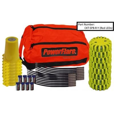 Powerflare 8-Position Cone Adapter Kit with 8-Pack Soft Pack of Magnetic PowerFlare Lights Red/Amber LEDs Yellow Shell CKT-SP8M-RA-Y