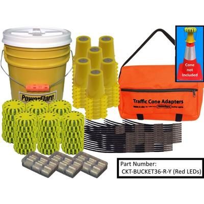 Powerflare 36-Position Cone Adapter Kit with 36-Pack Bucket of PowerFlare Lights Red/Amber LEDs Tan Shell CKT-BUCKET36-RA-T