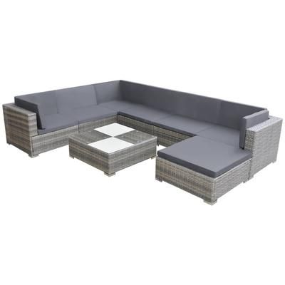 vidaXL Set Divani da Giardino 8 pz con Cuscini in Polyrattan Grigio