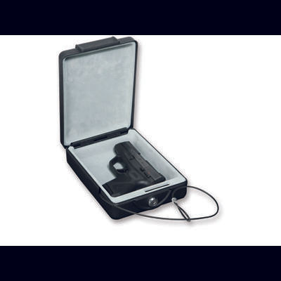 Bulldog Cases & Vaults 8.7x6x2.5 Steel Pistol Strong Box w/ Key Lock Security Cable - Black BD1100