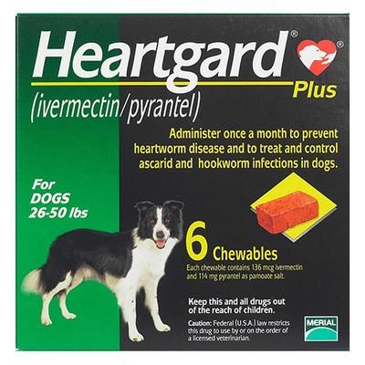 Heartgard Plus For Medium Dogs (25 To 50lbs) Green 6 Chews