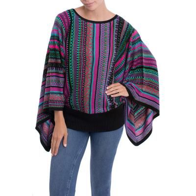 Butterfly Dance,'Knit Multicolor Striped Pullover Sweater from Peru'