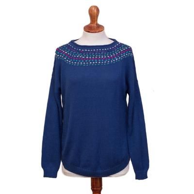 Indigo Luxury,'Knit Blue Baby Alpaca Pullover Sweater from Peru'