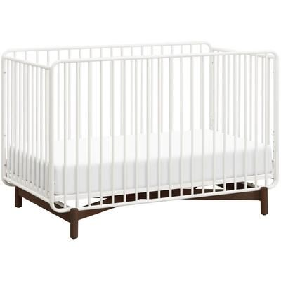 Babyletto Bixby Metal Crib with Toddler Bed Conversion Kit - Warm White / Walnut Stain