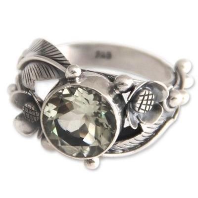 Handcrafted Floral Prasiolite Ring 'Sunflowers'