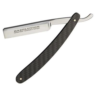 Razolution Straight Razor Folding Knife4inCarbon SteelStandard Edge Straight Head BladeSatin Black Carbon Fiber Handle 88161
