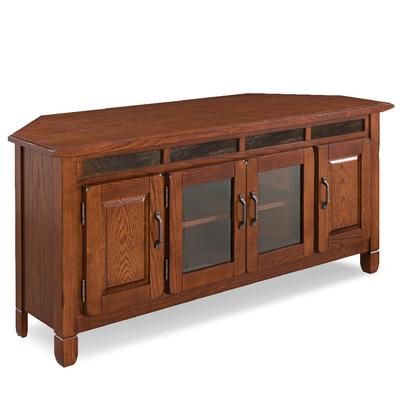 "Riley Holliday Rustic Oak 56" Corner TV Console w/ Slate Tiles in Distressed Rustic Autumn"