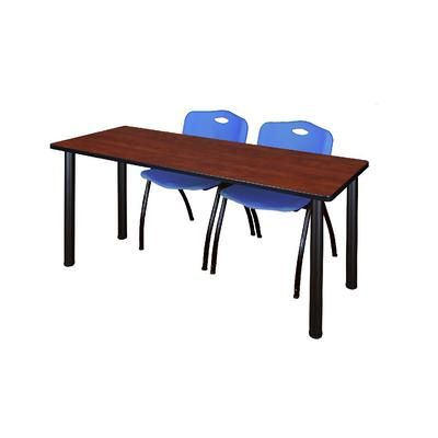 "60" x 24" Kee Training Table in Cherry/ Black & 2 'M' Stack Chairs in Blue - Regency MT6024CHBPBK47BE"