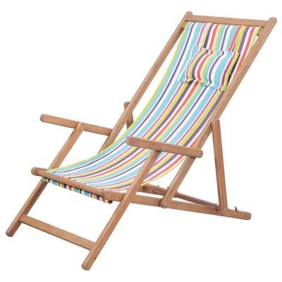 vidaXL Sdraio da Spiaggia Pieghevole Tessuto Telaio Legno Multicolore