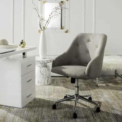 Evelynn Tufted Linen Chrome Leg Swivel Office Chair in Grey/Chrome - Safavieh OCH4502A