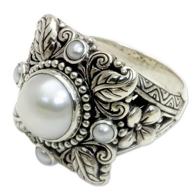 Cultured pearl flower ring, 'Nature's Splendor'