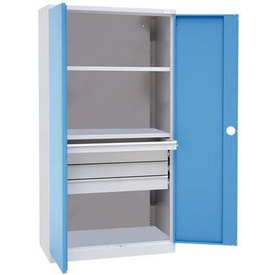 Armoire 2 Tablettes 4 Tiroirs 500x1950 Mm Gris/bleu 1000x - Manutan Expert