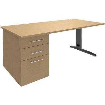 Bureau 180 Cm Avec Caisson Porteur Pied Métal T.1315 - Manutan Expert